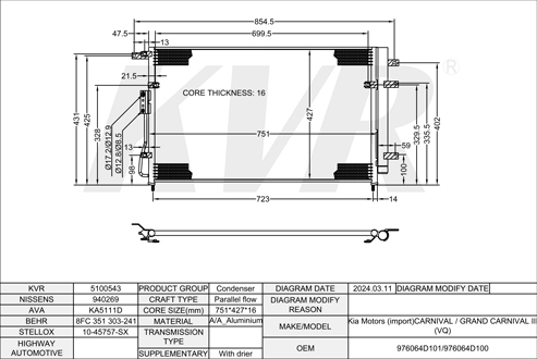 KIA MPV,2005- J3 CONDENSER