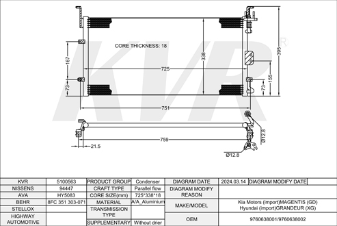 HYUNDAI SALOON,1998-2005 G6CT CONDENSER
