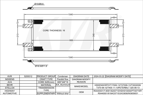 KENWORTH,2008-13 CONDENSER