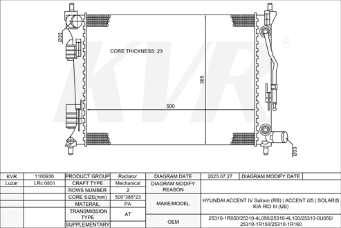 HYUNDAI,2010- G4FC RADIATOR