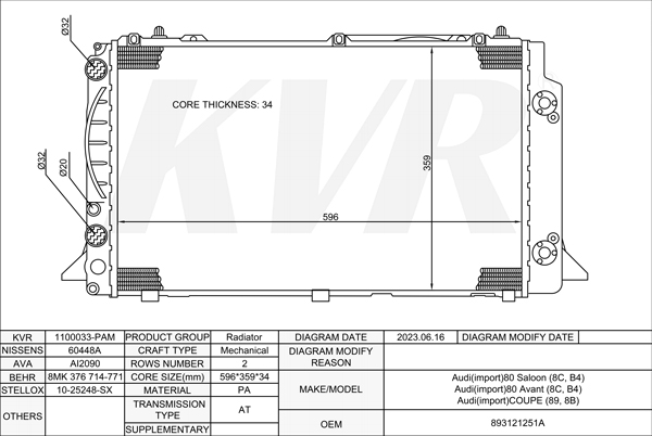 AUDI SALOON,1991-94 ABK RADIATOR