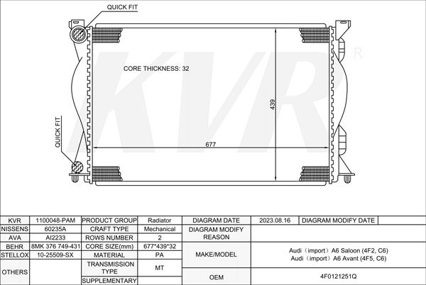 AUDI SALOON,2004-11 CAHA RADIATOR