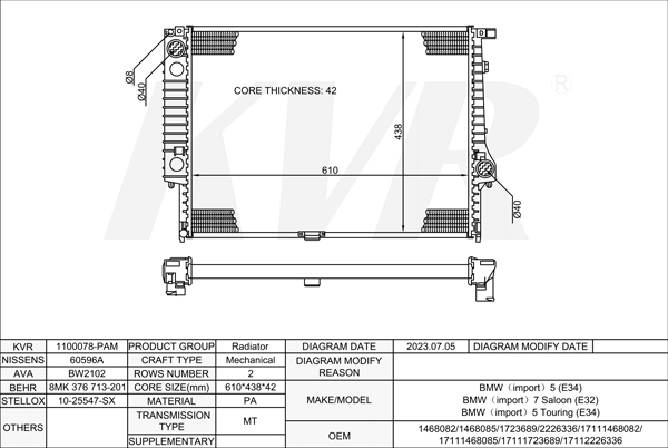 BMW SALOON,1987-95 M30 B34 (346KB) RADIATOR