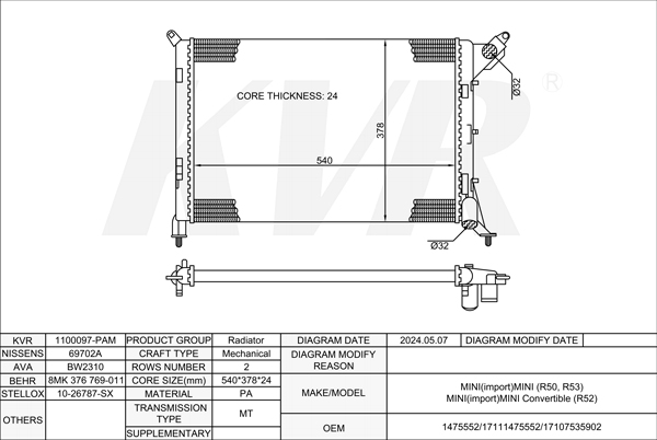 MINI HATCHBACK,2001-06 W10 B16 A RADIATOR