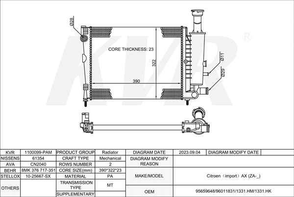 CITROEN HATCHBACK,1986-98 KDZ (TU3M/Z) RADIATOR