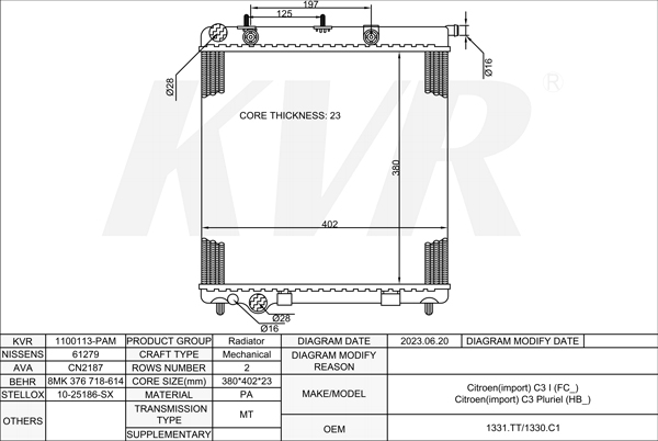 CITROEN HATCHBACK,2002- KFV (TU3JP) RADIATOR