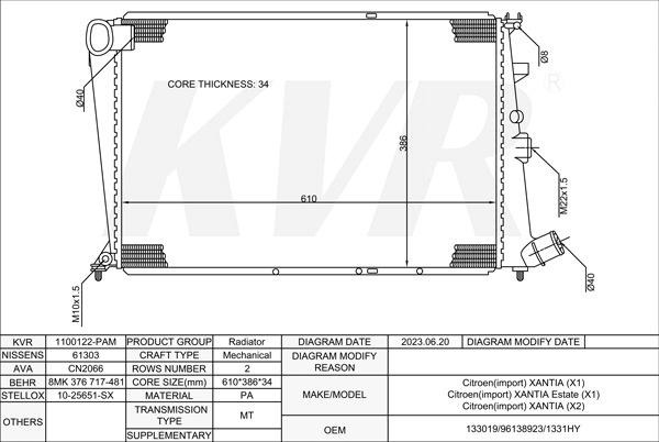 CITROEN HATCHBACK,1993-2003 LFX (XU7JB) RADIATOR