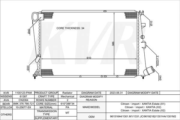 CITROEN ESTATE,1995-2003 RFX (XU10J2C) RADIATOR