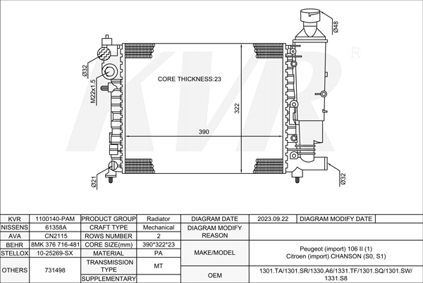 CITROEN HATCHBACK,1996-2004 NFX (TU5JP4) RADIATOR