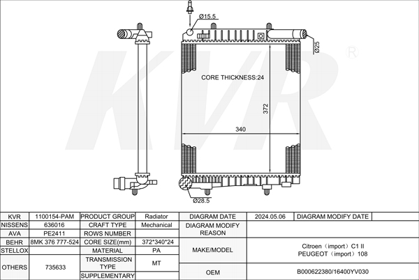 PEUGEOT HATCHBACK,2014- HMT (EB2D) RADIATOR