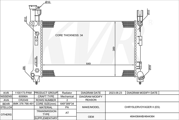 CHRYSLER MPV,1990-95 6G72 RADIATOR