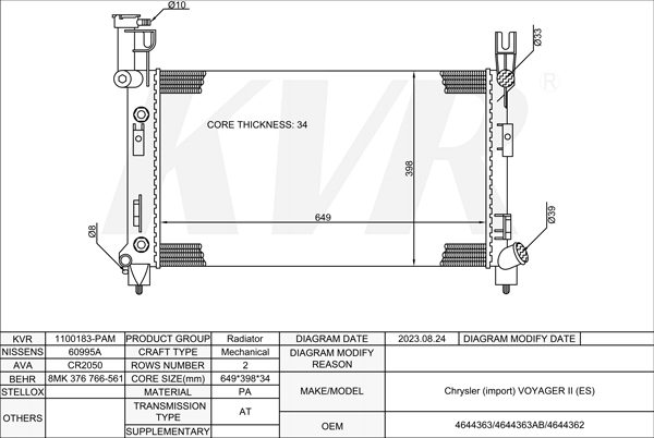 CHRYSLER MPV,1990-95 EGA RADIATOR