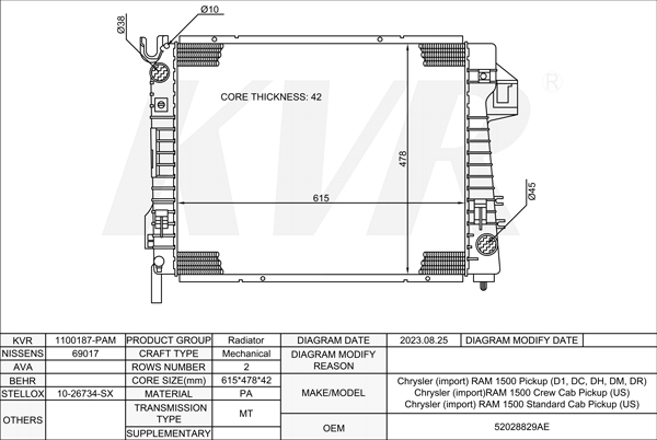 DODGE PICKUP,2001-08 EVA RADIATOR
