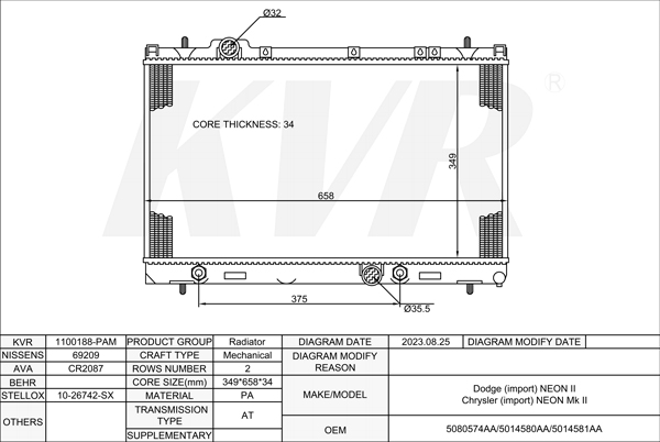 CHRYSLER SALOON,1999-2006 ECH RADIATOR