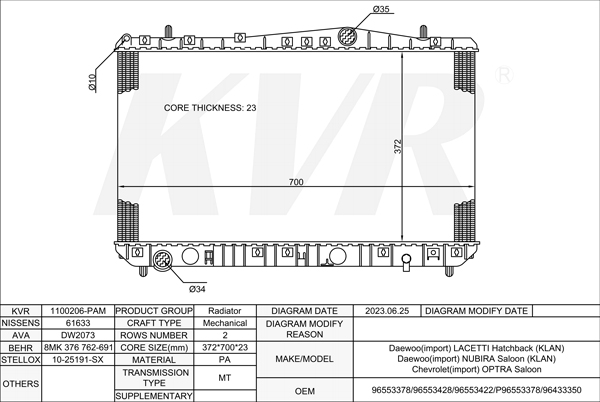 DAEWOO SALOON,2003- T18SED RADIATOR