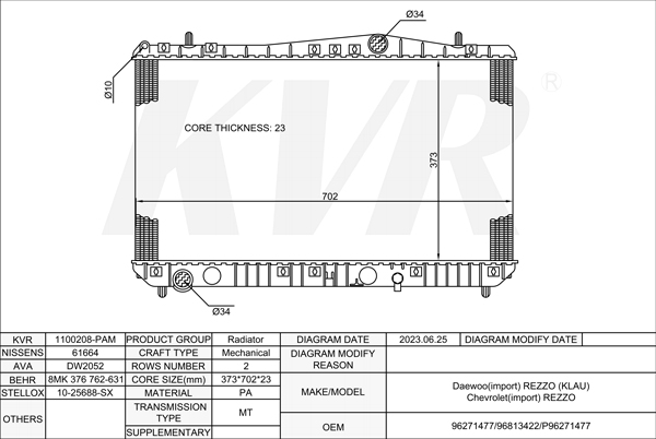 DAEWOO MPV,2000- A16DMS RADIATOR