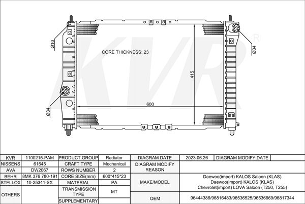 DAEWOO HATCHBACK,2002- F14D3 RADIATOR