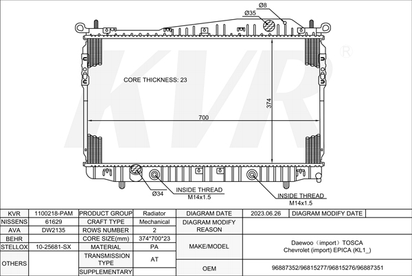 DAEWOO SALOON,2006- X 20 D1 RADIATOR