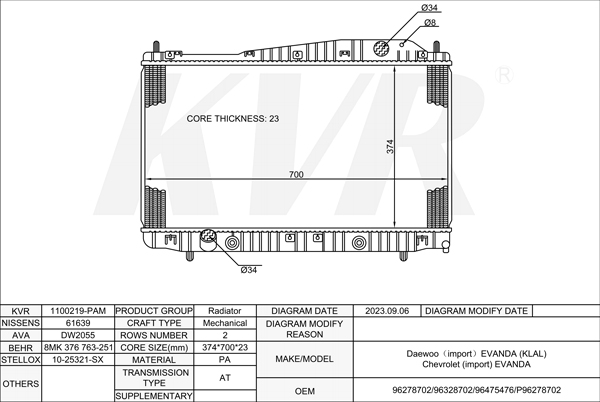 DAEWOO SALOON,2002- X 20 SED RADIATOR