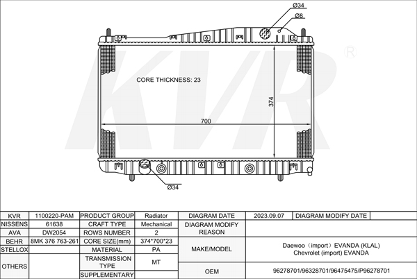 DAEWOO SALOON,2002- X 20 SED RADIATOR