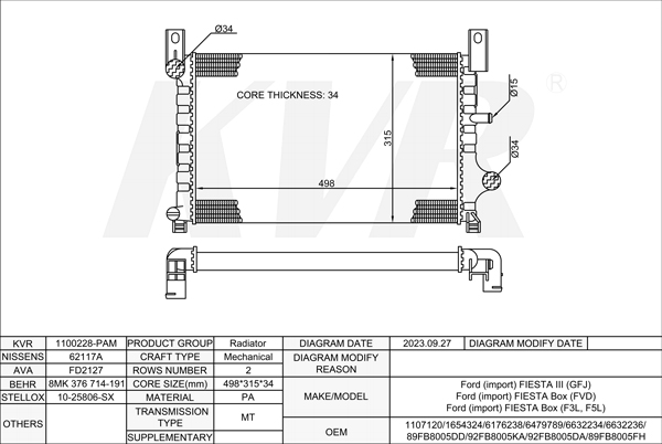 FORD HATCHBACK,1989-97 RTG RADIATOR