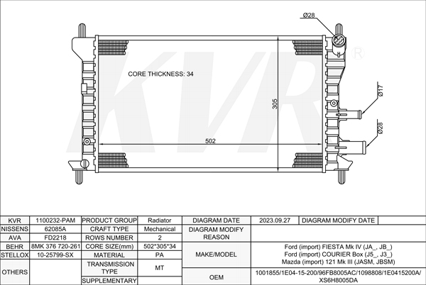 FORD HATCHBACK,1995-2002 J4T RADIATOR