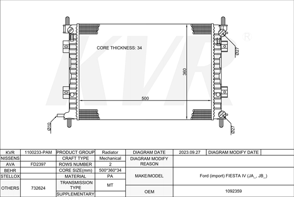 FORD HATCHBACK,1999-2002 C4E RADIATOR