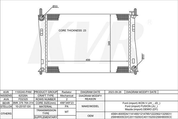 FORD HATCHBACK,2001-10 FYJB RADIATOR