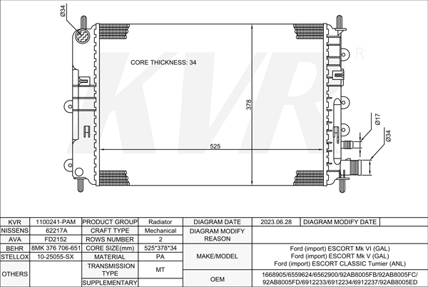 FORD HATCHBACK,1992-95 RDA RADIATOR