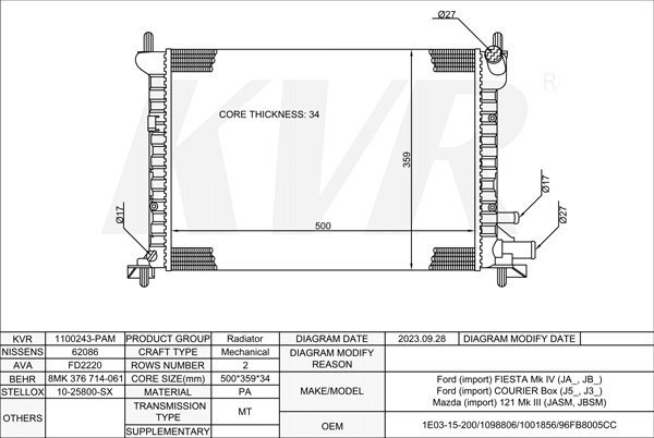FORD HATCHBACK,1995-2002 J4T RADIATOR