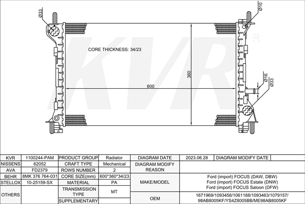 FORD HATCHBACK,1998-2007 EDDF RADIATOR