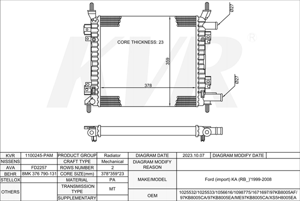 FORD HATCHBACK,1999-2008 CDB RADIATOR