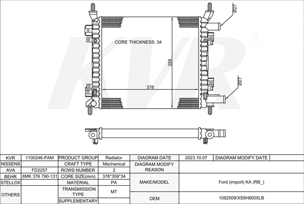 FORD HATCHBACK,1999-2008 CDB RADIATOR
