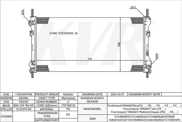 FORD BUS,2000-06 ABFA RADIATOR