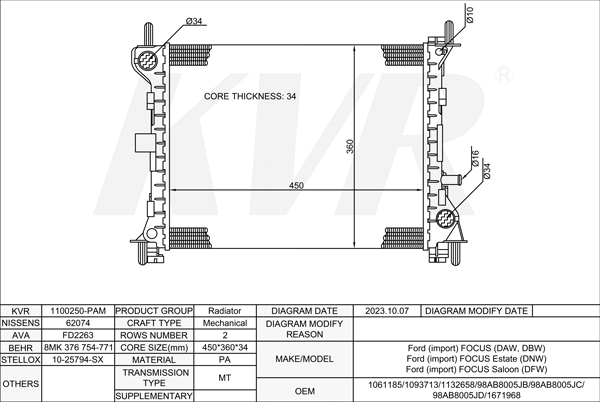 FORD HATCHBACK,1998-2007 FYDH RADIATOR