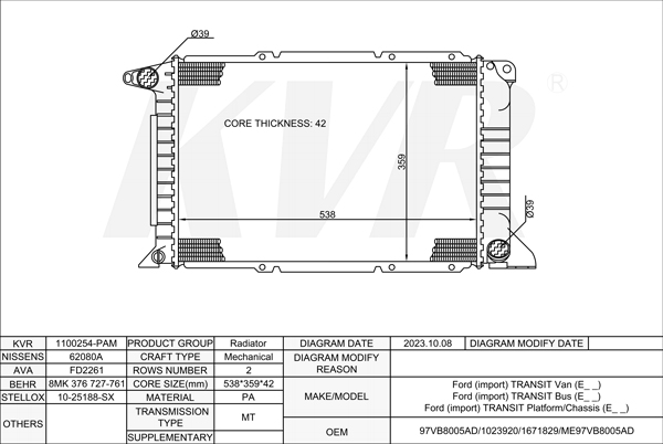 FORD BOX,1994-2000 4ED RADIATOR