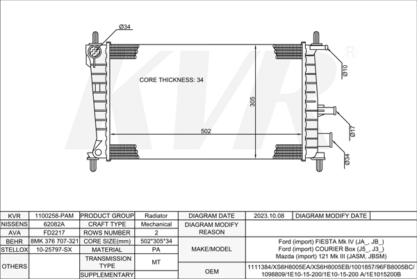 FORD HATCHBACK,1995-2002 L1V RADIATOR
