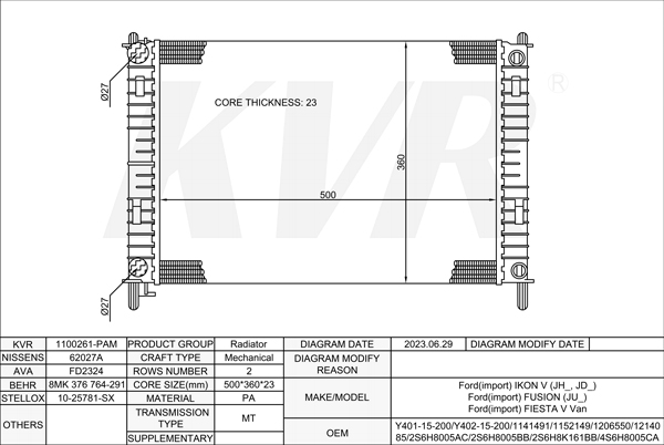 FORD HATCHBACK,2001-10 F6JB RADIATOR