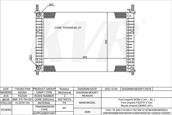 FORD HATCHBACK,2001-10 F6JB RADIATOR