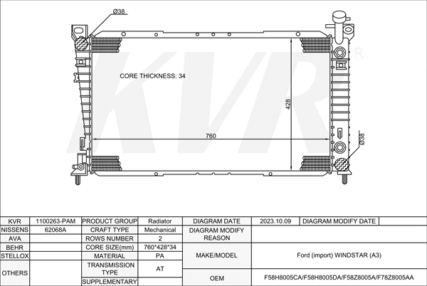 FORD MPV,1995- 994 RADIATOR