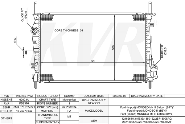 FORD SALOON,2000-07 QJBB RADIATOR