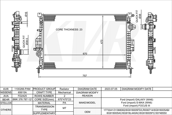 FORD MPV,2006- TBWB RADIATOR