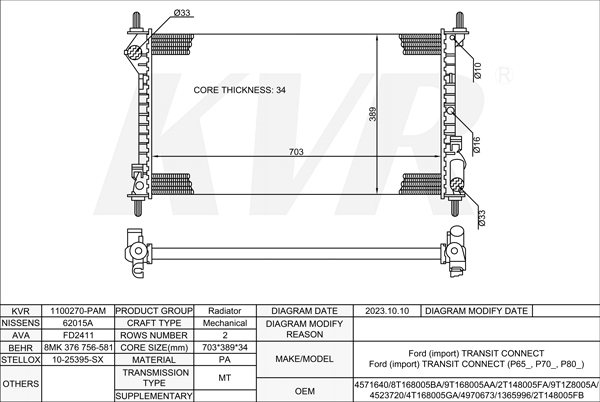 FORD MPV,2002- RWPF RADIATOR