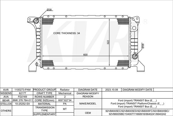 FORD Platform/Chassis,1991-94 4DA RADIATOR