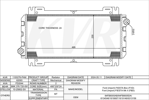 FORD HATCHBACK,1983-89 GSF RADIATOR