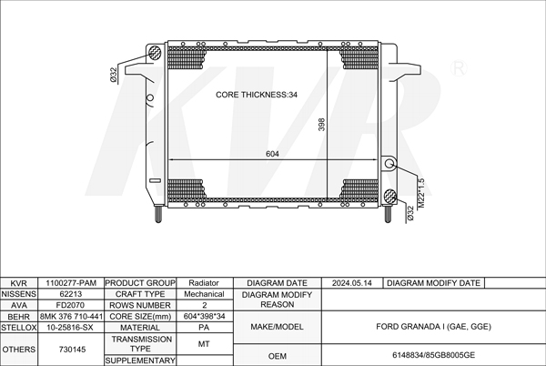 FORD HATCHBACK,1985-94 N8A RADIATOR