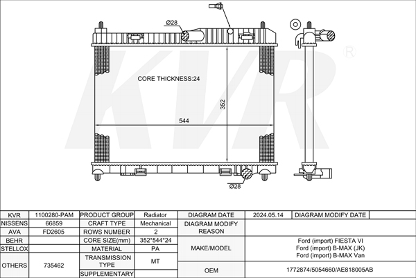 FORD HATCHBACK,2008- IQJA RADIATOR
