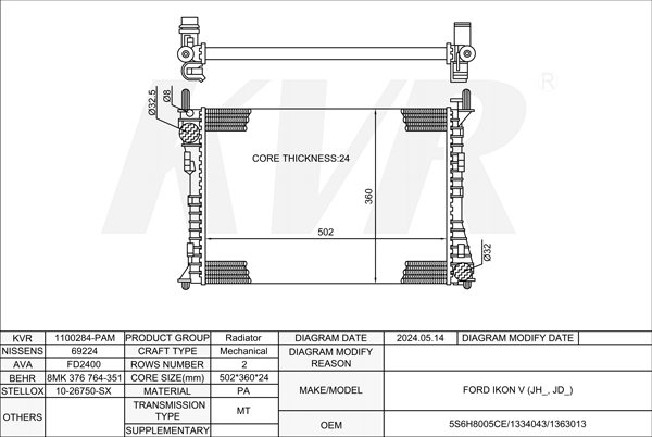 FORD HATCHBACK,2001-10 N4JB RADIATOR