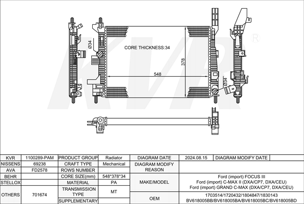 FORD MPV,2010- XWDB RADIATOR