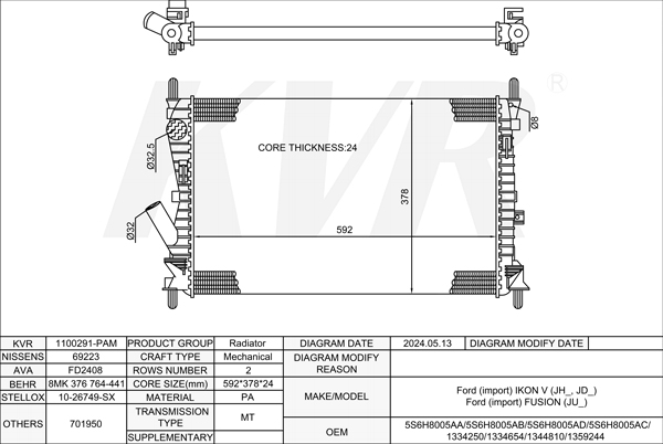 FORD HATCHBACK,2001-10 HHJB RADIATOR
